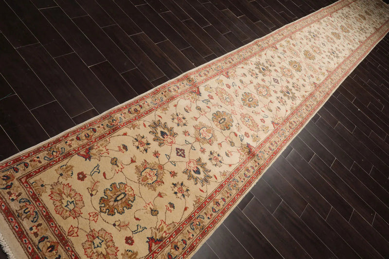 3'1''x22'6'' Runner Beige,Coral Hand Knotted Persian 100% Wool Chobi Peshawar Traditional  Oriental Area Rug