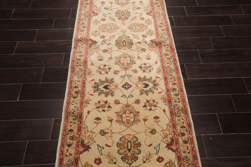 3'1''x22'6'' Runner Beige,Coral Hand Knotted Persian 100% Wool Chobi Peshawar Traditional  Oriental Area Rug