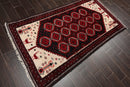 3'9" x 6'4" Hand Knotted Traditional 100% Wool Tribal Oriental Area Rug Black