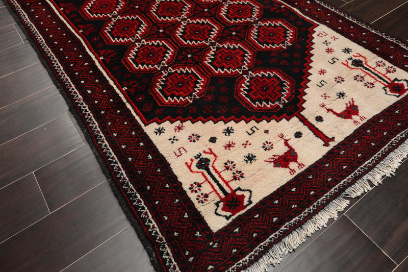 3'9" x 6'4" Hand Knotted Traditional 100% Wool Tribal Oriental Area Rug Black