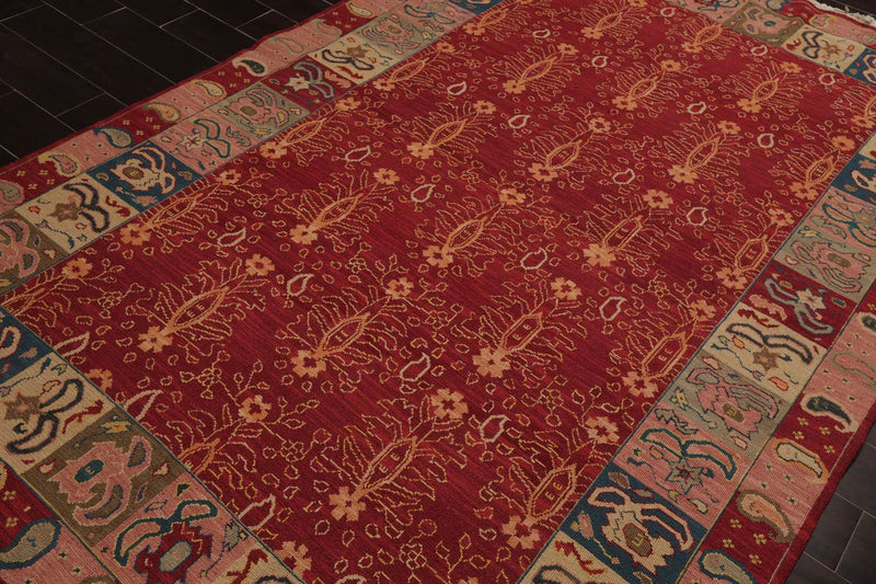 6x9 Rust, Mint Hand Knotted Soumak 100% Wool Nourison Nourmak Traditional Oriental Area Rug