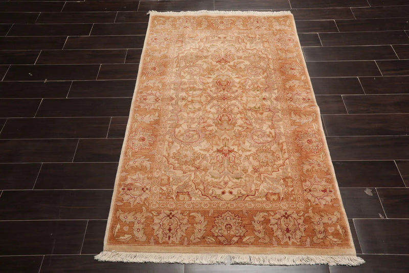 4x6  Beige, Caramel Hand Knotted 100% Wool Chobi Peshawar Traditional Oriental Area Rug