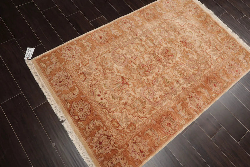 4x6  Beige, Caramel Hand Knotted 100% Wool Chobi Peshawar Traditional Oriental Area Rug