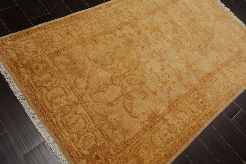 4x6 Light Gold, Brown Hand Knotted Persian 100% Wool Chobi Peshawar Traditional Oriental Area Rug