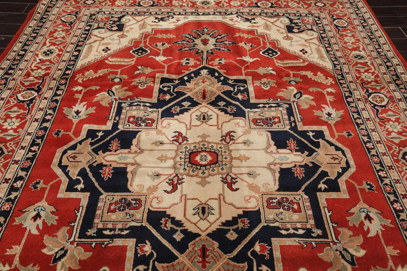 8'2'' x 11'9'' Hand Knotted 100% Wool Rare Romanian Herizz Area Rug Burnt Orange