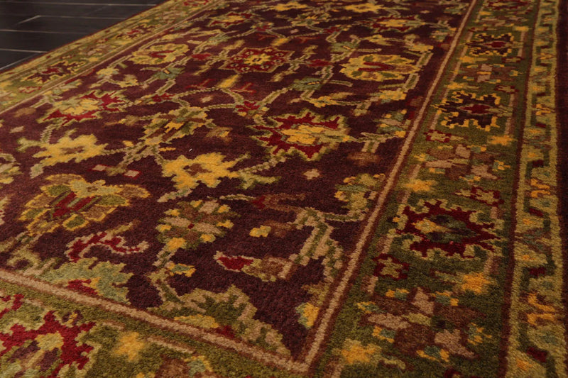 4x6 Aubergine, Green Hand Knotted 100% Wool Agra Traditional Oriental Area Rug
