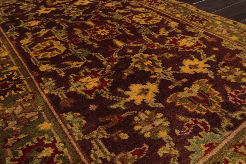 4x6 Aubergine, Green Hand Knotted 100% Wool Agra Traditional Oriental Area Rug