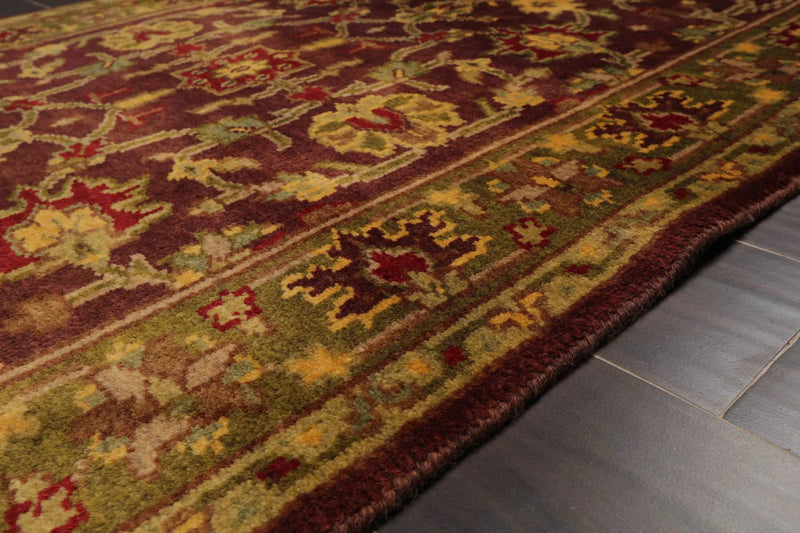 4x6 Aubergine, Green Hand Knotted 100% Wool Agra Traditional Oriental Area Rug