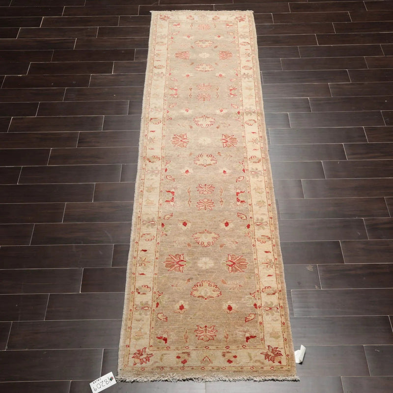 2'8''x9'9'' Runner Taupe, Beige Hand Knotted 100% Wool Chobi Peshawar Traditional Oriental Area Rug