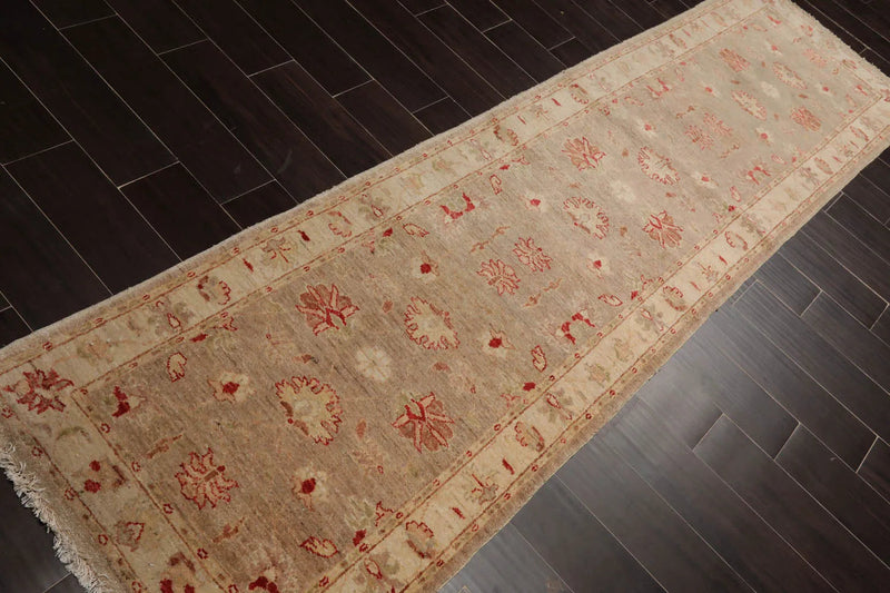 2'8''x9'9'' Runner Taupe, Beige Hand Knotted 100% Wool Chobi Peshawar Traditional Oriental Area Rug