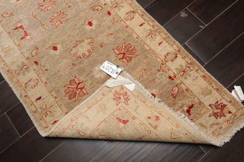 2'8''x9'9'' Runner Taupe, Beige Hand Knotted 100% Wool Chobi Peshawar Traditional Oriental Area Rug