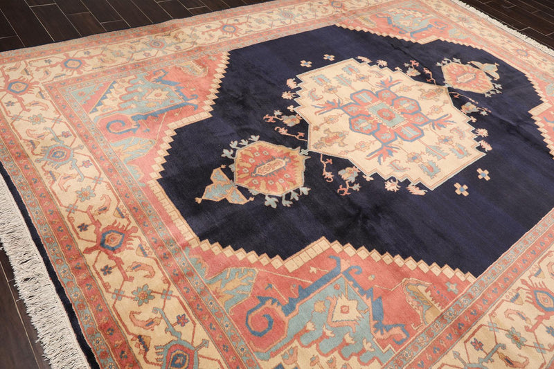 8'11'' x 11'8" Hand Knotted Wool Rare Romanian Seraapi Traditional Area Rug Navy