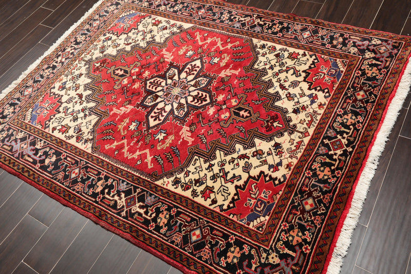 5' x 6'5" Hand Knotted Traditional 100% Wool Herizz Oriental Area Rug Red Ivory