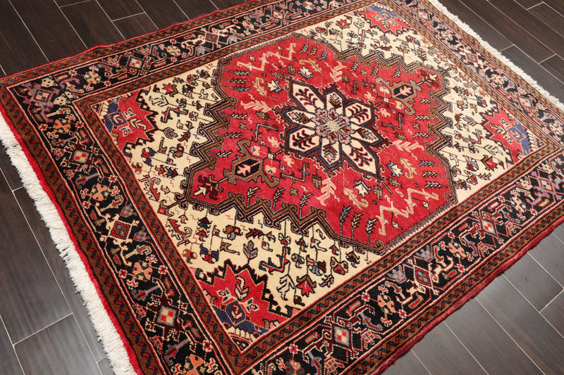 5' x 6'5" Hand Knotted Traditional 100% Wool Herizz Oriental Area Rug Red Ivory