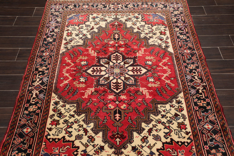 5' x 6'5" Hand Knotted Traditional 100% Wool Herizz Oriental Area Rug Red Ivory