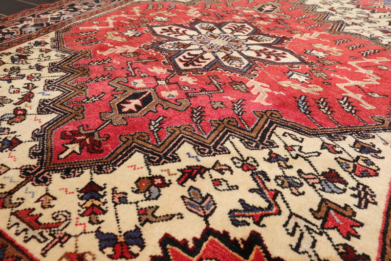 5' x 6'5" Hand Knotted Traditional 100% Wool Herizz Oriental Area Rug Red Ivory