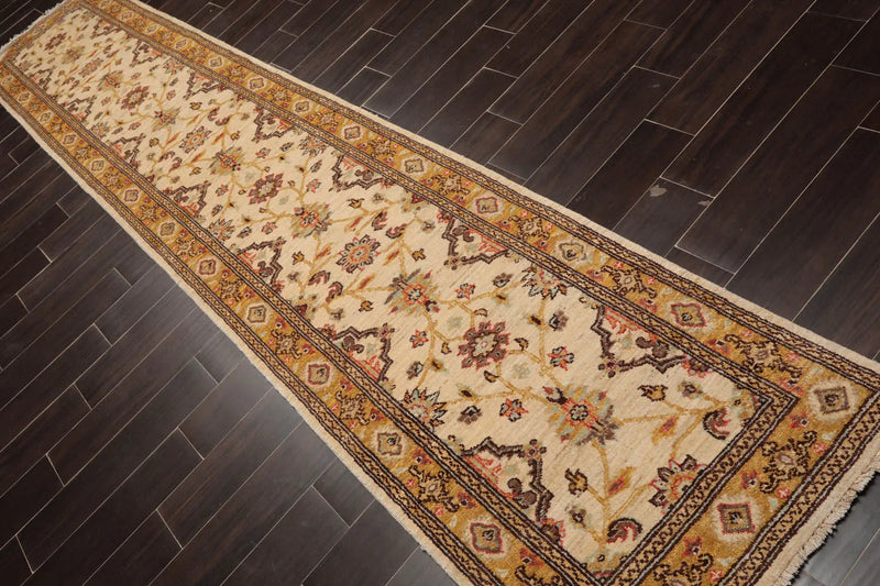 2'7''x13'8'' Runner Beige, Gold Hand Knotted Persian 100% Wool Chobi Peshawar Traditional Oriental Area Rug