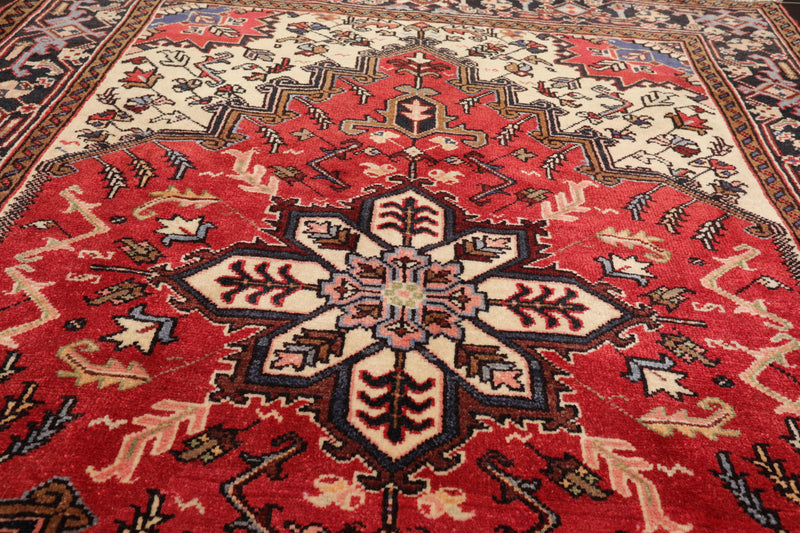 5' x 6'5" Hand Knotted Traditional 100% Wool Herizz Oriental Area Rug Red Ivory