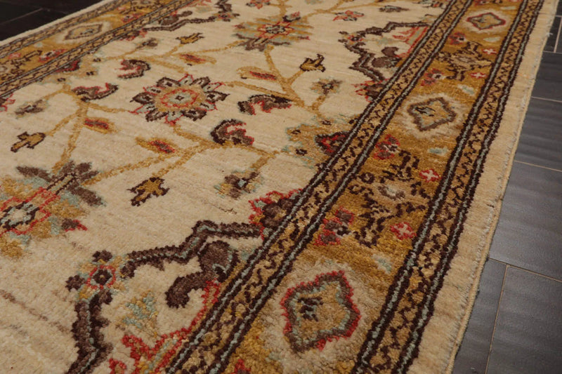 2'7''x13'8'' Runner Beige, Gold Hand Knotted Persian 100% Wool Chobi Peshawar Traditional Oriental Area Rug