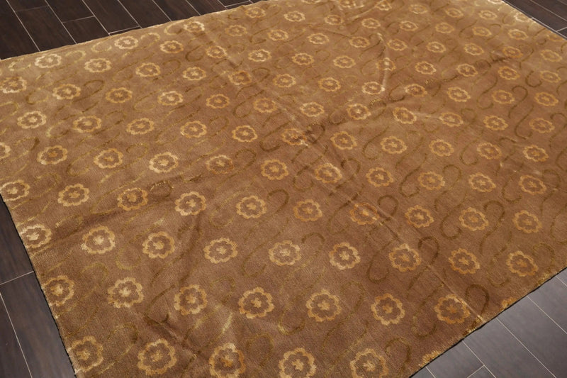 6' x 9'Hand Knotted S.Fine Wool & Silk Tibetan Oriental Area Rug Traditional Tan