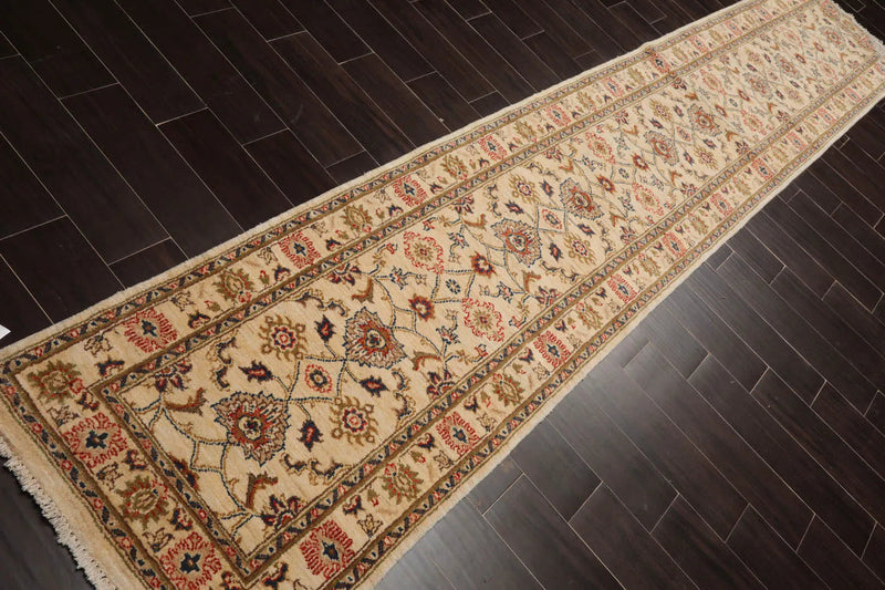 2'7''x13'4'' Runner Beige, Green Hand Knotted Persian 100% Wool Chobi Peshawar Traditional Oriental Area Rug