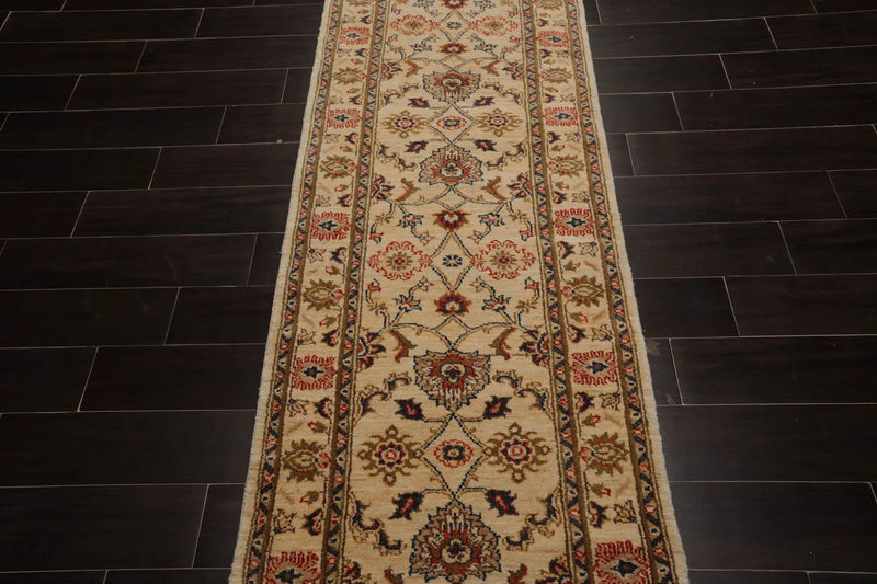 2'7''x13'4'' Runner Beige, Green Hand Knotted Persian 100% Wool Chobi Peshawar Traditional Oriental Area Rug
