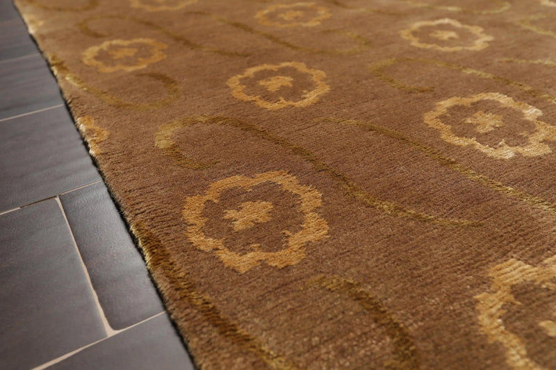 6' x 9'Hand Knotted S.Fine Wool & Silk Tibetan Oriental Area Rug Traditional Tan