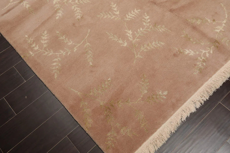 6x9 Tan, Green Hand Knotted Tibetan Wool and Silk Tibetan Traditional Oriental Area Rug