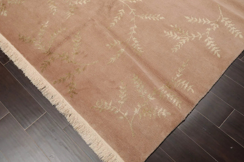 6x9 Tan, Green Hand Knotted Tibetan Wool and Silk Tibetan Traditional Oriental Area Rug