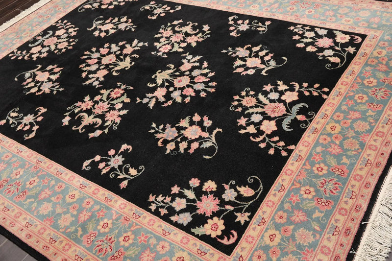 7'8'' x 9'8'' Hand Knotted Wool Rare Romanian Saroukk Traditional Area Rug Black