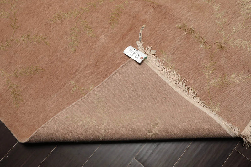 6x9 Tan, Green Hand Knotted Tibetan Wool and Silk Tibetan Traditional Oriental Area Rug