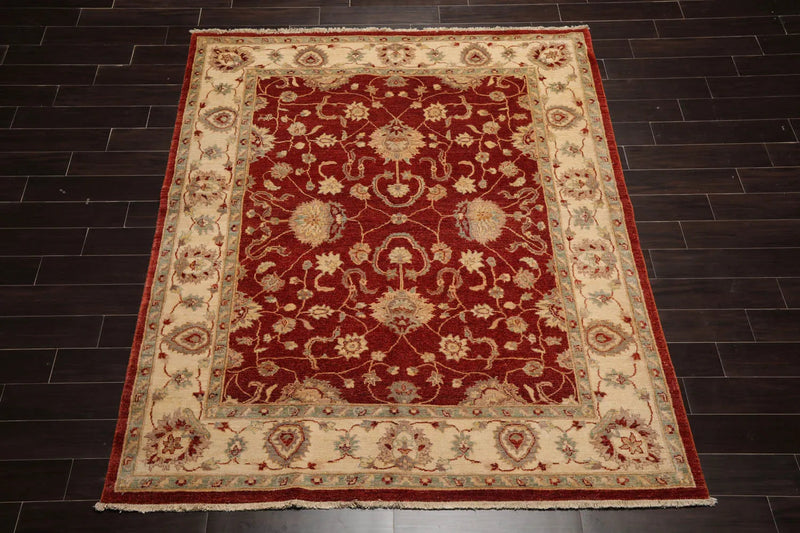 6x9 Rust, Ivory  Hand Knotted Persian 100% Wool Chobi Peshawar Traditional Oriental Area Rug