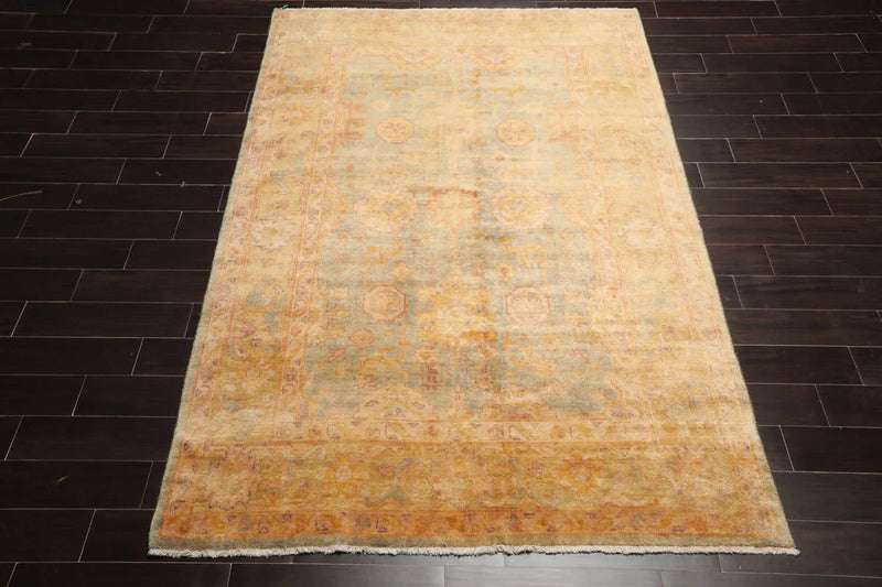 6x9 Aqua, Gold Hand Knotted Oushak 100% Wool Kalaty Traditional Oriental Area Rug