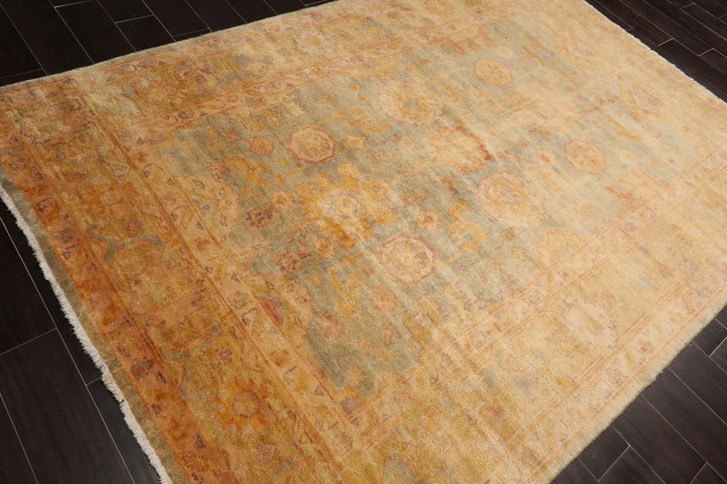 6x9 Aqua, Gold Hand Knotted Oushak 100% Wool Kalaty Traditional Oriental Area Rug