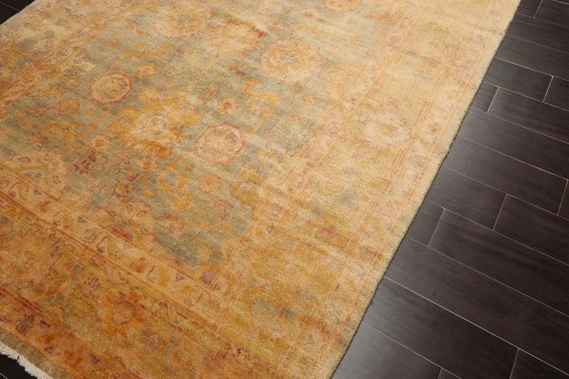 6x9 Aqua, Gold Hand Knotted Oushak 100% Wool Kalaty Traditional Oriental Area Rug