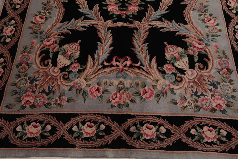 6x9 Black, Powder Blue Hand Knotted Aubusson Savonnerie 100% Wool Asmara Traditional  Oriental Area Rug
