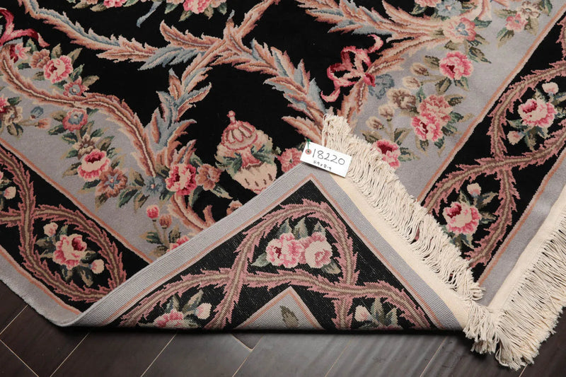 6x9 Black, Powder Blue Hand Knotted Aubusson Savonnerie 100% Wool Asmara Traditional  Oriental Area Rug