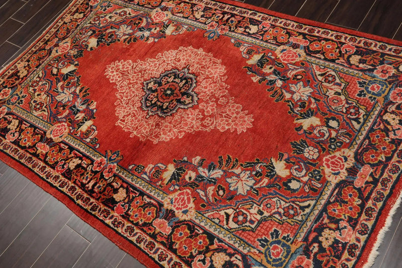 4'3'' x 6'6'' Antique Hand Knotted 100% Wool Sultanabad Oriental Area Rug Rust