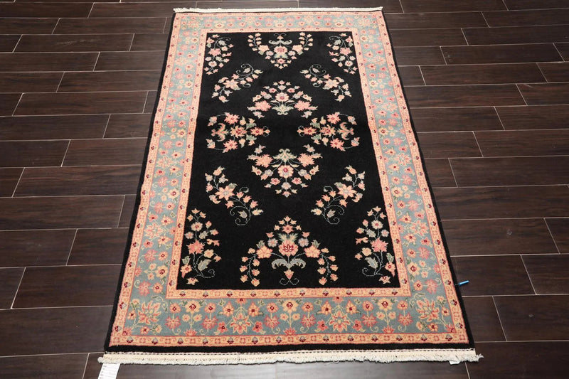 4' x 6' Hand Knotted 100% Wool Rare Romanian Saroukk Area Rug Black