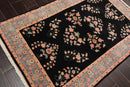 4' x 6' Hand Knotted 100% Wool Rare Romanian Saroukk Area Rug Black