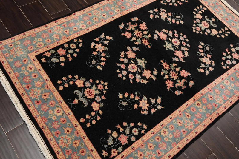 4' x 6' Hand Knotted 100% Wool Rare Romanian Saroukk Area Rug Black