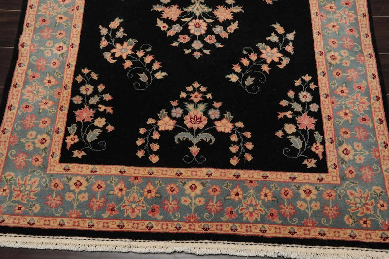 4' x 6' Hand Knotted 100% Wool Rare Romanian Saroukk Area Rug Black