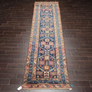 3'6" x 13'7" Antique Runner Hand Knotted Wool Malayar Oriental Area Rug Blue
