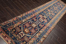 3'6" x 13'7" Antique Runner Hand Knotted Wool Malayar Oriental Area Rug Blue