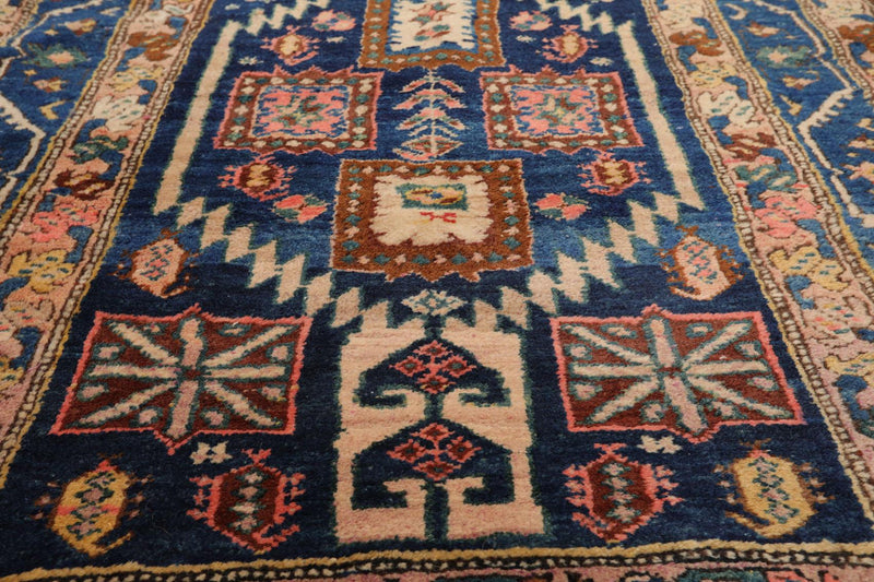 3'6" x 13'7" Antique Runner Hand Knotted Wool Malayar Oriental Area Rug Blue