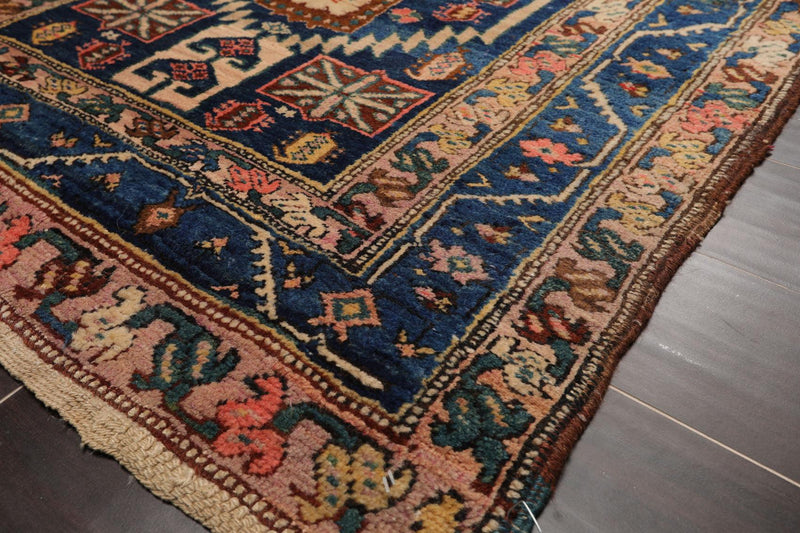 3'6" x 13'7" Antique Runner Hand Knotted Wool Malayar Oriental Area Rug Blue