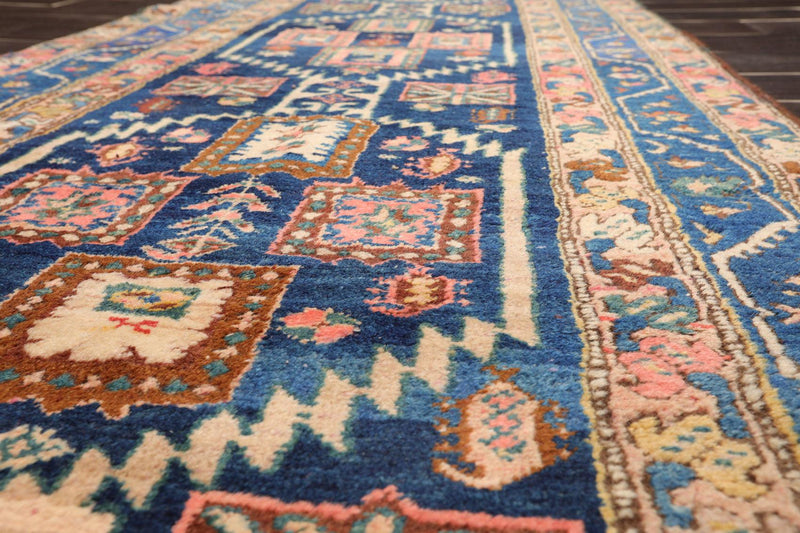 3'6" x 13'7" Antique Runner Hand Knotted Wool Malayar Oriental Area Rug Blue