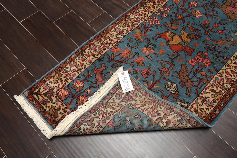 2'7''x14'6'' Runner Hand Knotted Wool Rear Romanian Pictorial Hunting Area Rug Teal