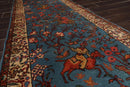 2'7''x14'6'' Runner Hand Knotted Wool Rear Romanian Pictorial Hunting Area Rug Teal