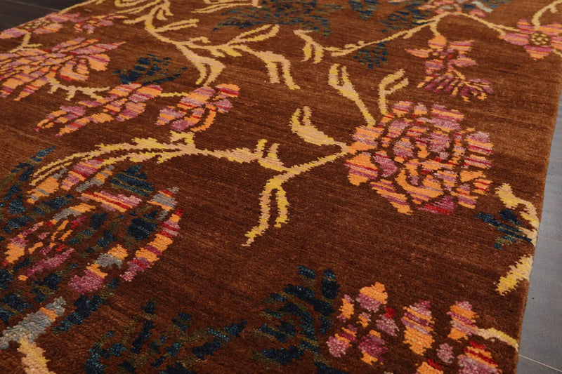 4x6 Brown,Gold Hand Knotted Tibetan 100% Wool Michaelian & Kohlberg Traditional  Oriental Area Rug